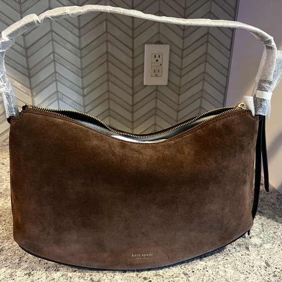 Kate Spade Large Loop Shoulder Bag Brown Suede Hot Chocolate - Picture 7 of 9